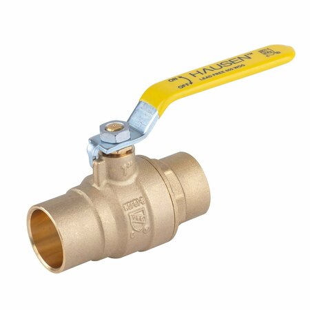 HAUSEN 1-inch Sweat x 1-inch Sweat Full Port Brass Ball Valve; cUPC/ANSI/NSF Certified HA-BV100-1